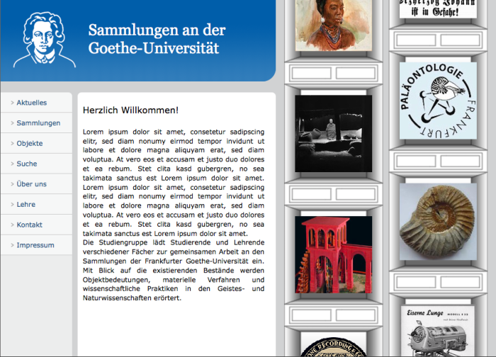 Screenshot der Startseite zur Online-Plattform – Entwurf, © Goethe-Universität Frankfurt am Main