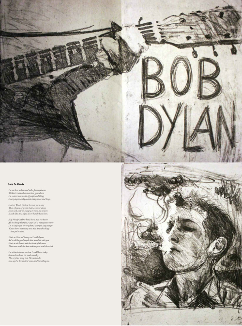Künstlerbuch mit Porträts und Texten zu Bob Dylan von Ulrich Brauchle. Abbildung: Ulrich Brauchle
