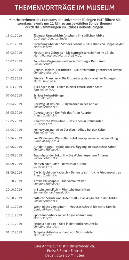 Themenvorträge 2019 in den Sammlungen des MUT
