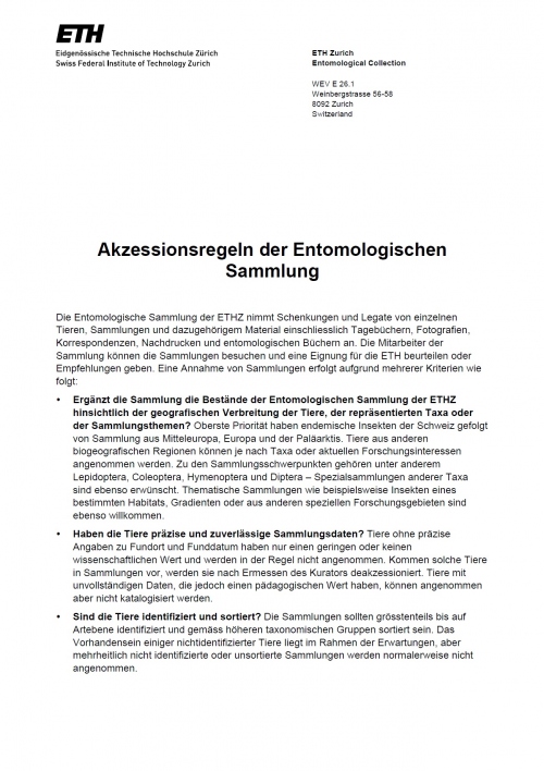 Akzessions- und Ausleihregeln in Entomologischen Sammlungen (2018)