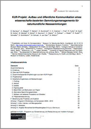 Aufbau und öffentliche Kommunikation eines wissenschafts-basierten Sammlungsmanagements für naturkundliche Nasssammlungen (2012)