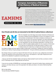 New international newsletter of the European Association of Museums of the History of Medical Sciences (EAMHMS)
