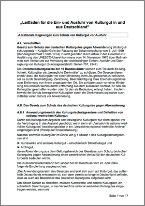 Leitfaden für die Ein- und Ausfuhr von Kulturgut nach und aus Deutschland (2014)