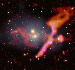 Aufnahme vom Abell 1314 im sichtbaren Licht und mit LOFAR (Amanda Wilber)