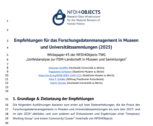 Kommentierungsphase: Bericht und Empfehlungen zum Forschungsdatenmanagement in Museen und Universitätssammlungen