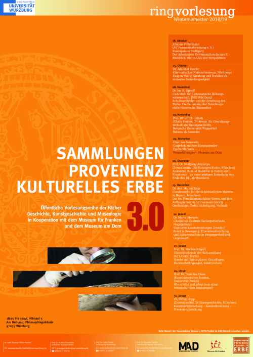 Öffentliche Ringvorlesung „Sammlungen – Provenienz – Kulturelles Erbe 3.0” im Wintersemester 2018/2019