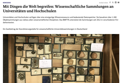 Koordinierungsstelle publiziert Mini-Serie zu Wirkungsfeldern und Potenzialen von Hochschulsammlungen auf BMFTR-Website
