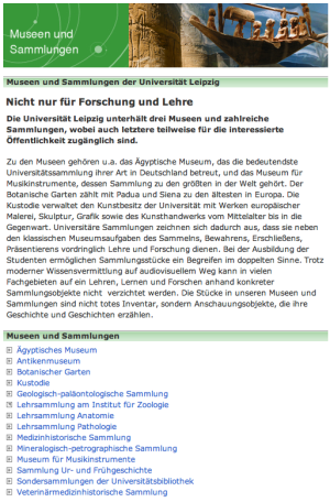 Sammlungsportal auf der Website der Universität Leipzig