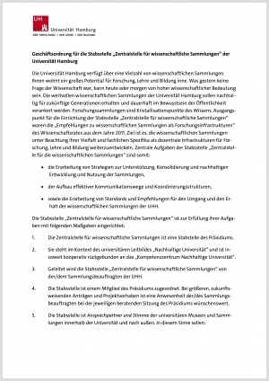 Geschäftsordnung der Stabsstelle „Zentralstelle für wissenschaftliche Sammlungen“ der Universität Hamburg (2016)