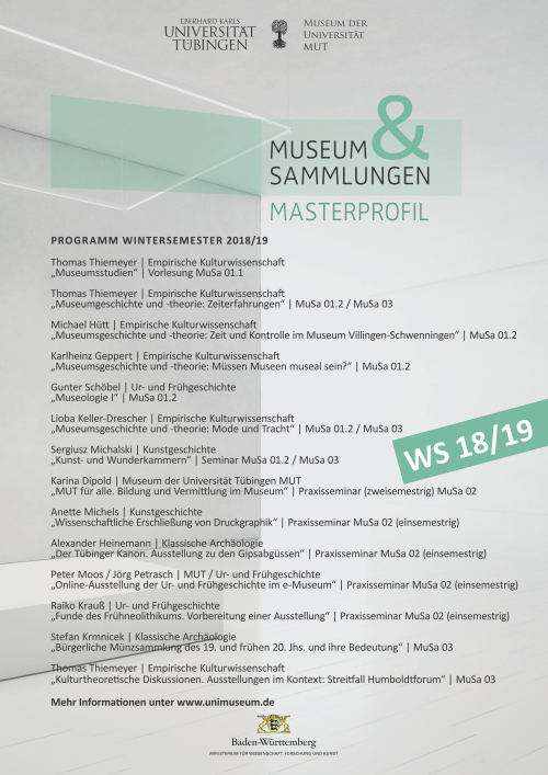 Programm des Masterprofils „Museum & Sammlungen“ am MUT im Wintersemester 2018/19